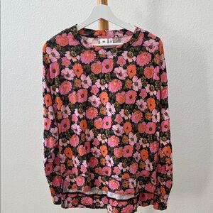 BP Floral Blouse with Pink and Orange Blooms